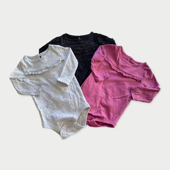 Infant Baby Sparkle Bodysuits Set of 3 6–12M Long Sleeve Ruffle Detail - Picture 1 of 9
